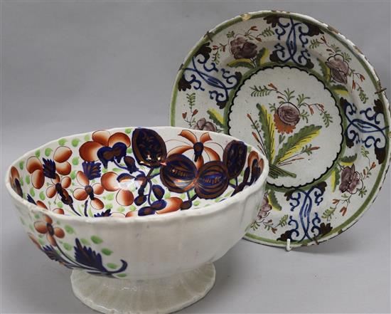 A Continental faience dish and a pottery bowl dish diameter 30cm